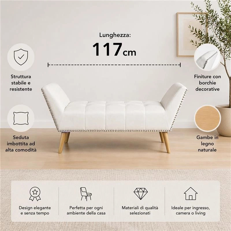 PANCA IN SIMILPELLE CON GAMBE LEGNO 117 X 40 X 60 CM IN COLORE BIANCO