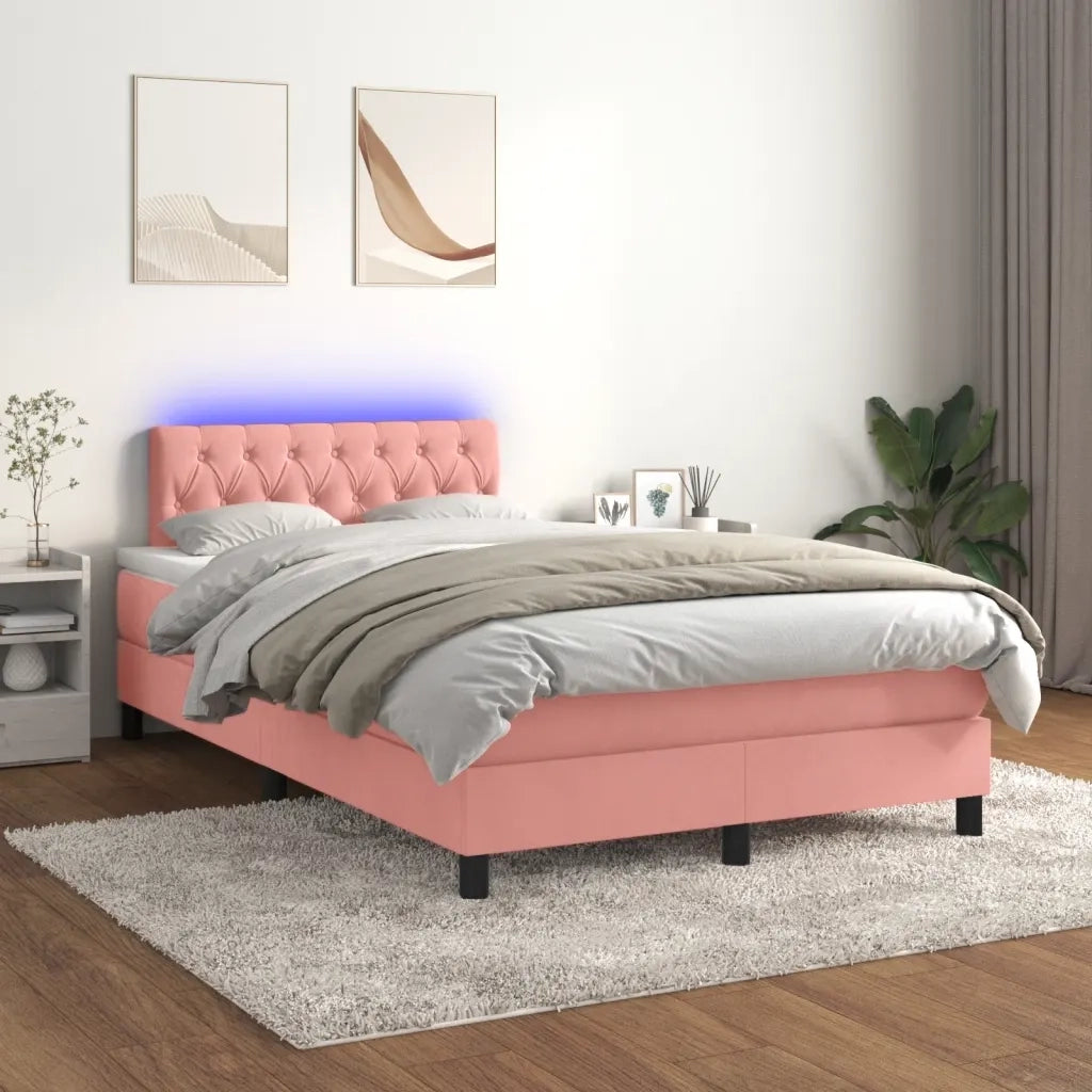 Letto a Molle con Materasso e LED Rosa 120x190 cm in Velluto 3270176