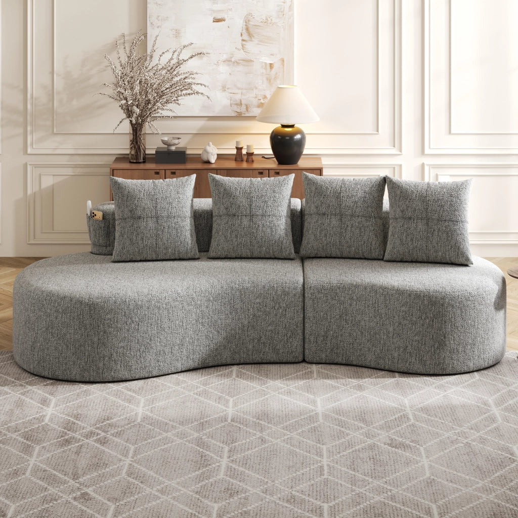 DIVANO 240x109x60 cm in lino grigio chiaro con 4 cuscini