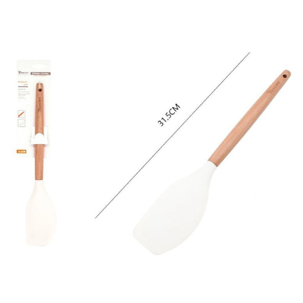 Trade Shop - Spatola In Silicone Manico Legno Utensile Cucina Dolci Pasticceria 31.5cm 50868 -