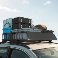 Portapacchi per Auto in Acciaio da 90.7 kg con Deflettori e Guide Laterali, 110.5x99.5x18.5 cm, Nero