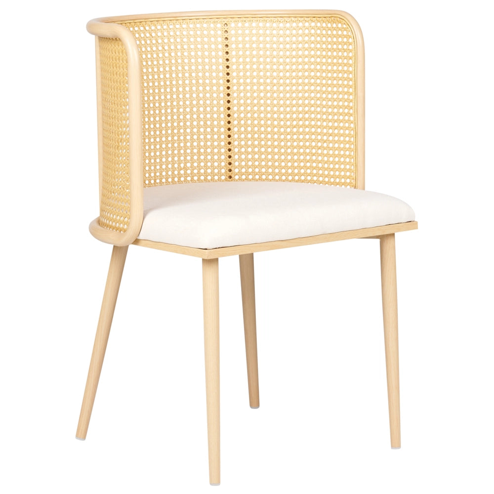 Set di 2 sedie da pranzo con seduta in tessuto e struttura in metallo effetto legno con intreccio viennese stile retrò soggiorno