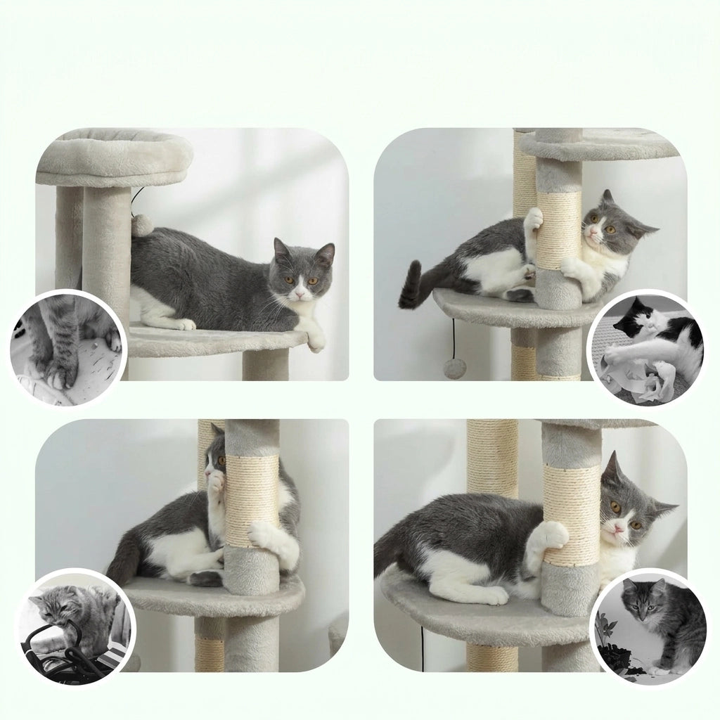 Tiragraffi per Gatti a Più Livelli con Cuccia e Piattaforme; 114 cm Grigio Chiaro