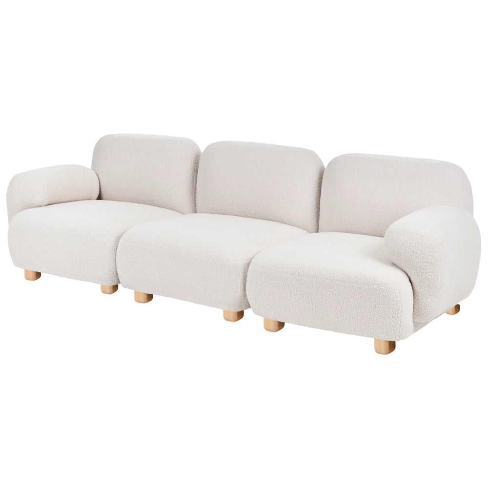 Divano componibile a 3 posti in tessuto due moduli angolari gambe in legno bianco sporco stile moderno