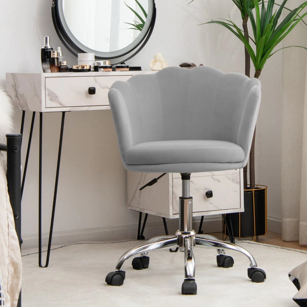 Sedia girevole regolabile con ruote piroettanti e schienale a forma di conchiglia, Poltrona ufficio ergonomica Grigio-Sedie e poltrone
