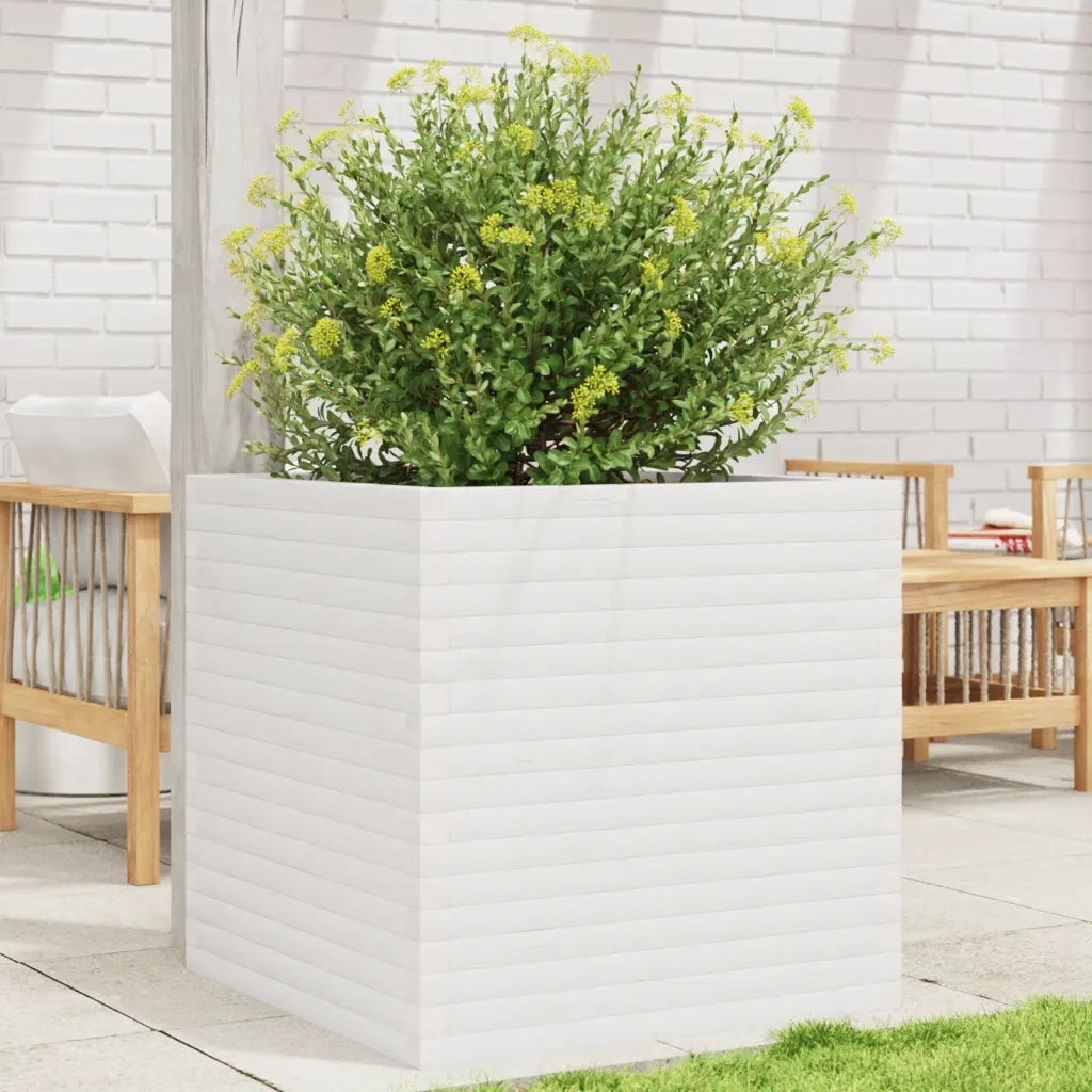 Fioriera da Giardino Bianca 70x70x68,5cm Legno Massello di Pino 3282475