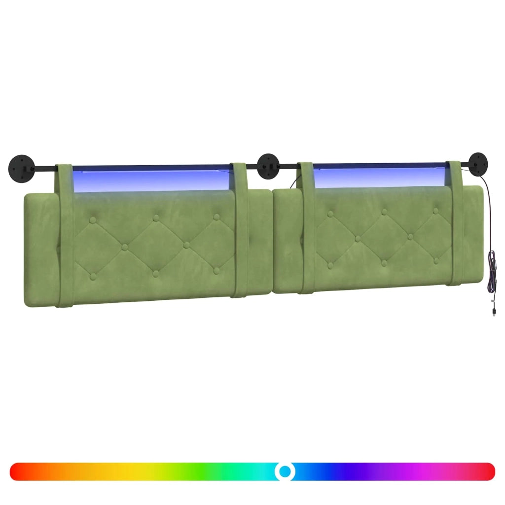 Testiera sospesa Con luce LED Verde chiaro Velluto