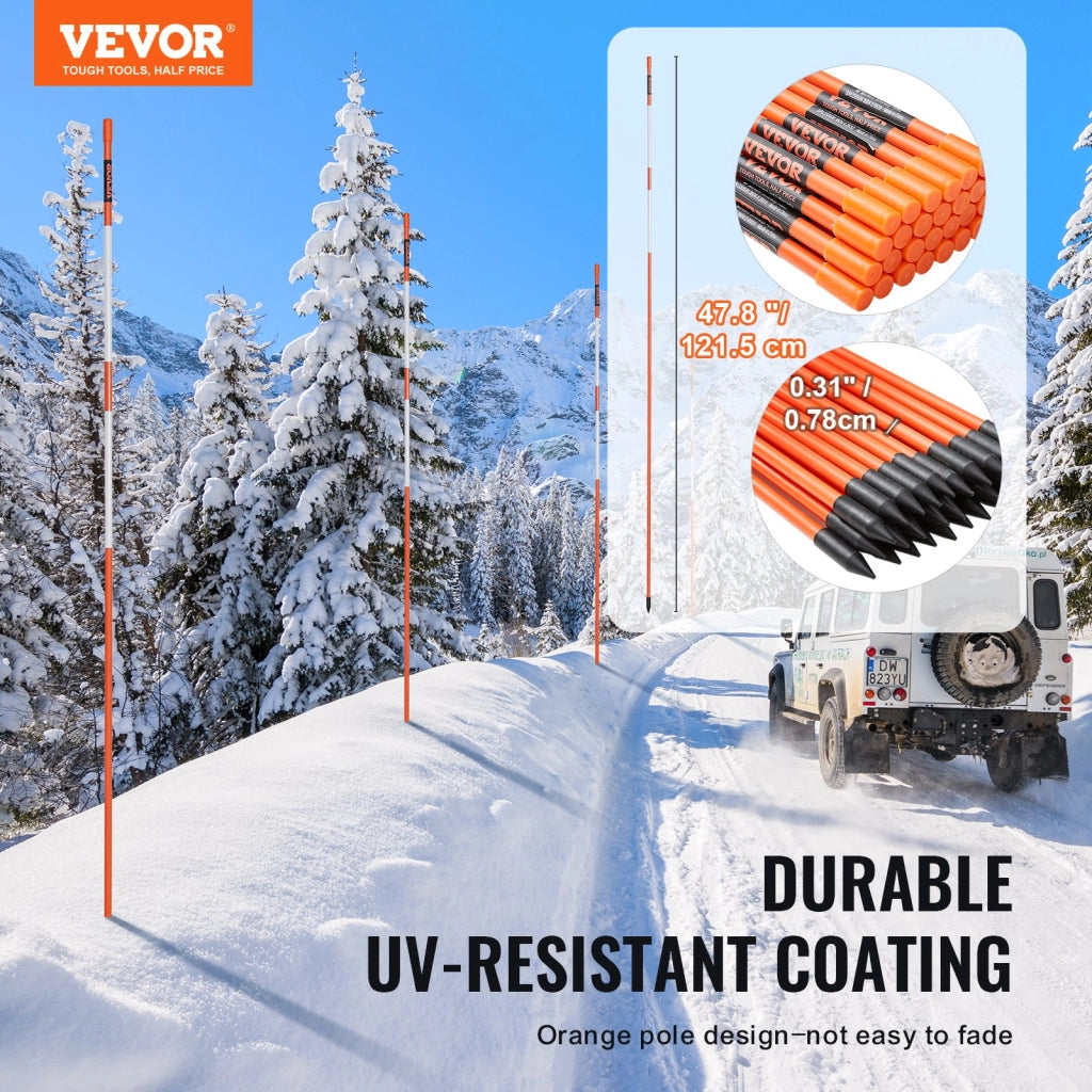 100 Pali Marcatori da Neve in Fibra di Vetro Arancione HX103, Segnalatori Passo Carrabile con Doppia Striscia Riflettente, 0,78x121,5 cm