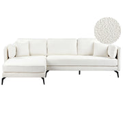 Divano angolare destro Bianco sporco Boucle Gambe in metallo Schienale a cuscino Cuscini sparsi Design moderno