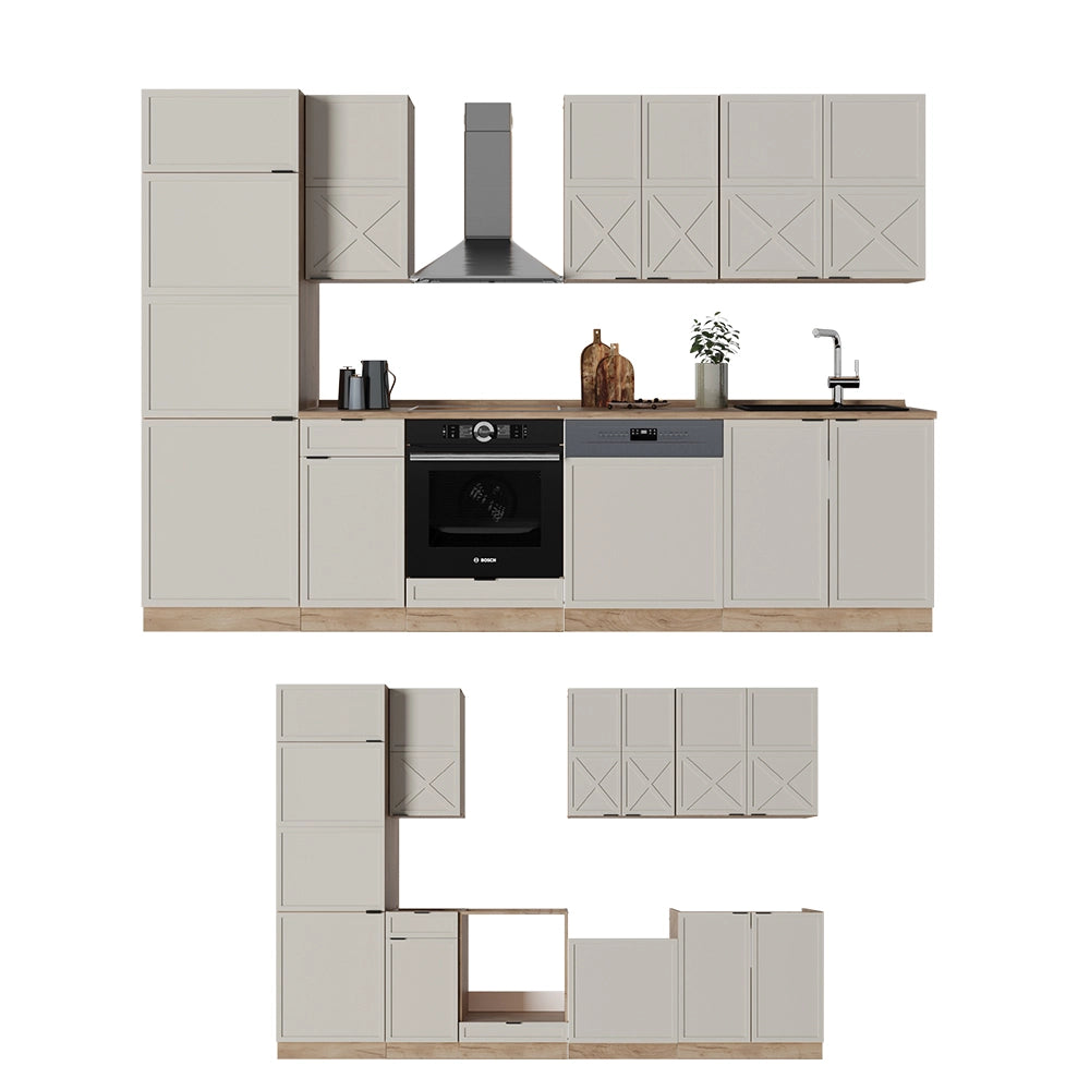 Vicco Cucina componibile Grigio/beige/rovere dorato 300 cm senza piano di lavoro