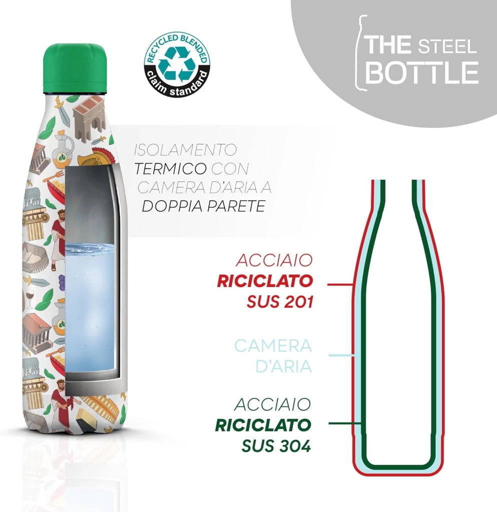 The Steel Bottle Bottiglia termica in Acciaio Inox Capacità 500 ml Chiusura Ermetica - Roma