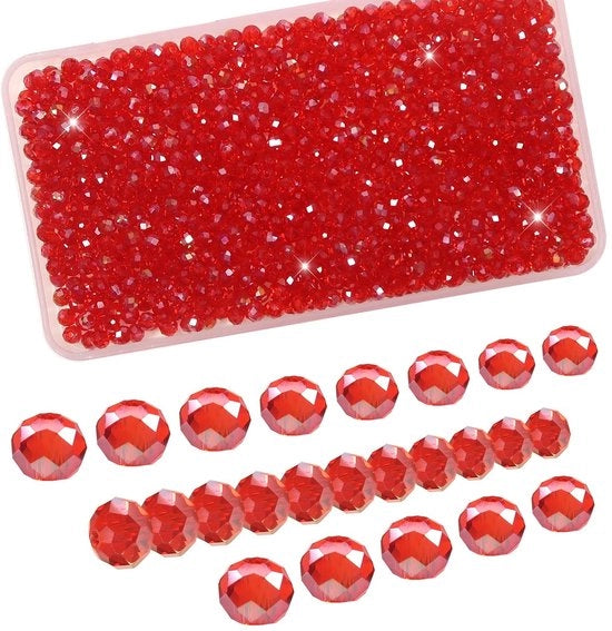 Sferette di Spacers in Vetro di Cristallo Rosso 4mm - 1000 pezzi - Kit per Creare Gioielli - Progetto di Fai da Te - Scatola di Vetro Transparente - Quantità Abbastanza Grande - Perle di Vetro