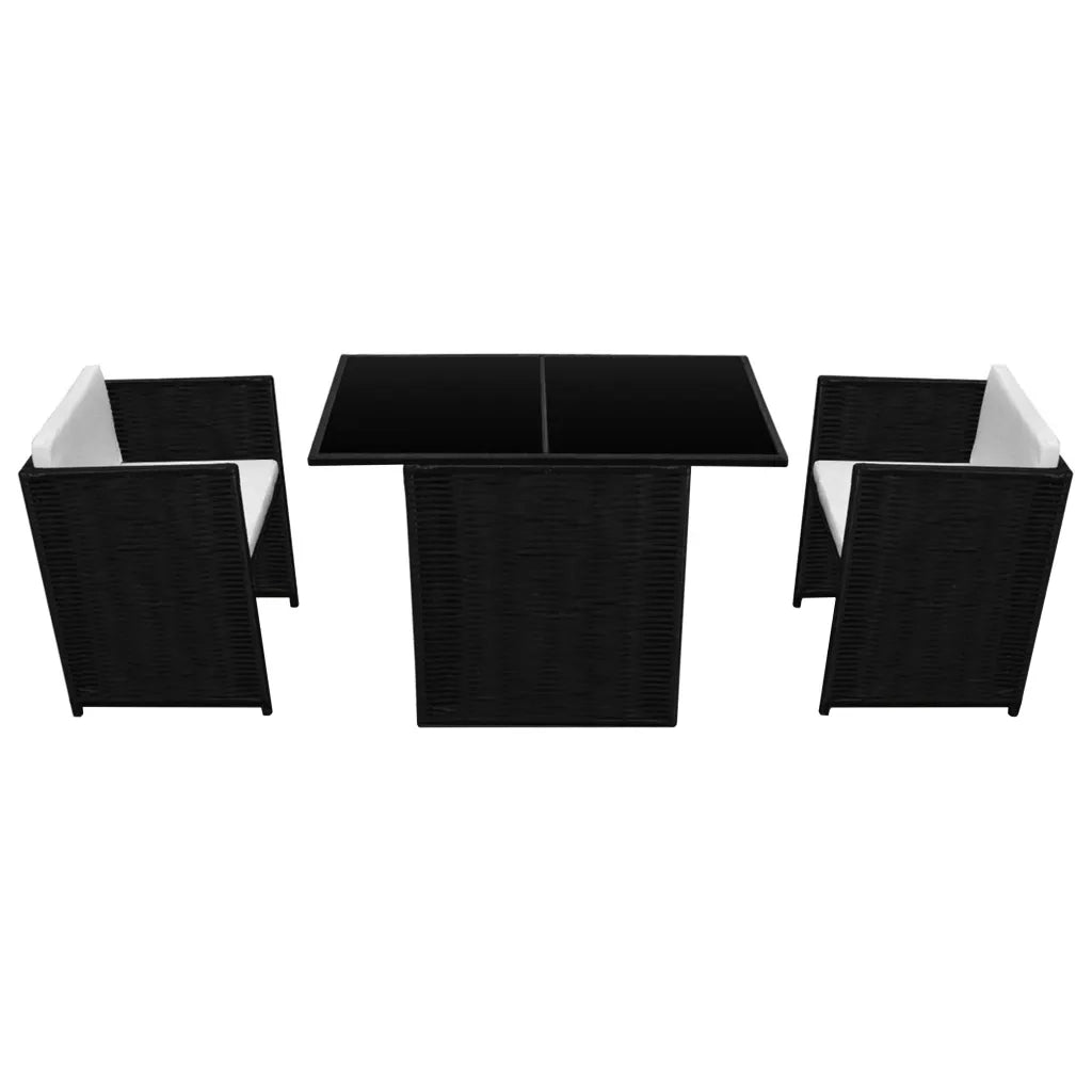 Set da Bistrot 3 pz con Cuscini in Polyrattan Nero 42484