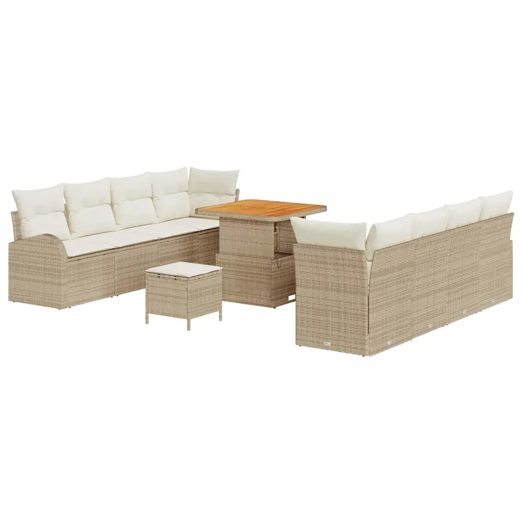 Set Divano da Giardino con cuscino 11 pcs Beige polyrattan