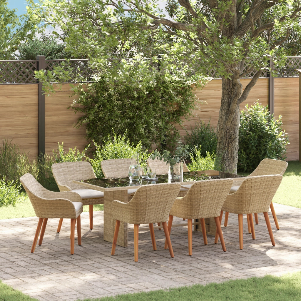 Set da pranzo da giardino 9 pezzi Beige Polyrattan