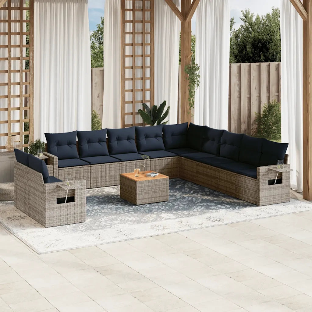 Set Divani da Giardino 12 pz con Cuscini Grigio in Polyrattan 3224647