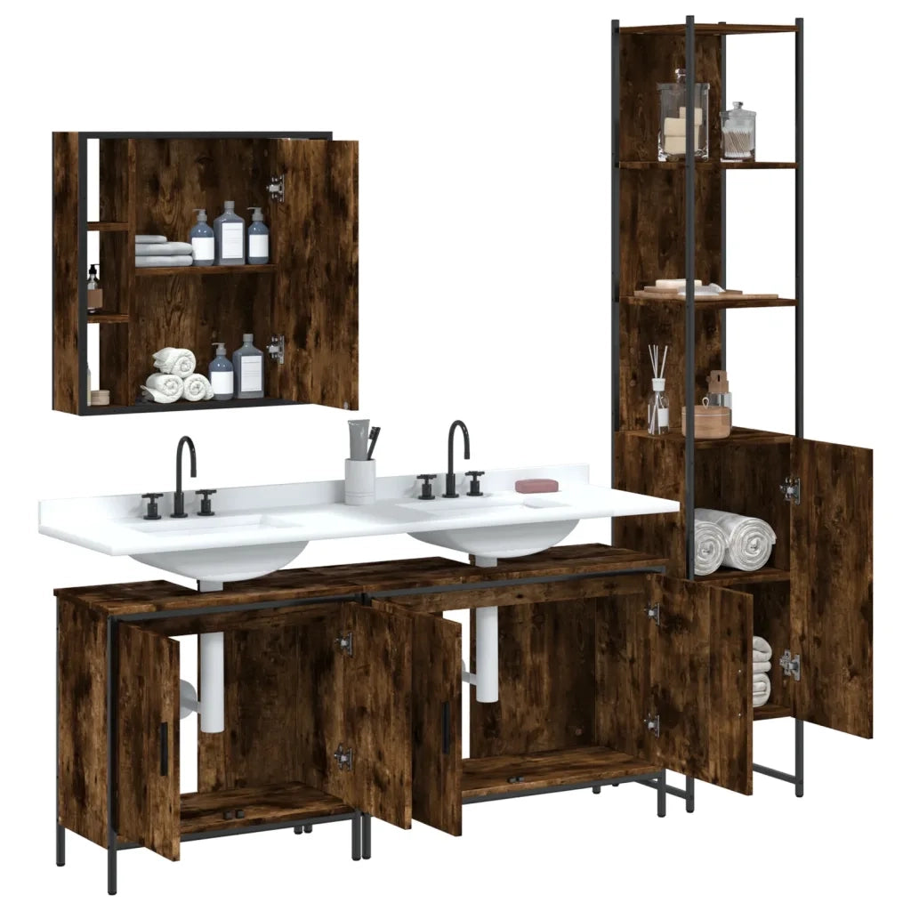 Set Mobili da Bagno 4 pz Rovere Fumo in Legno Multistrato 3214752