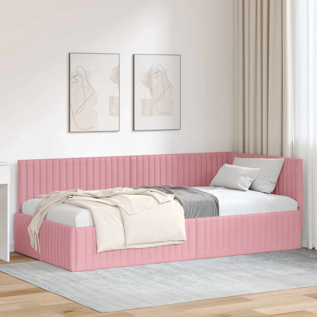 Cornice del letto ad angolo Rosa 100 cm x 200 cm Velluto