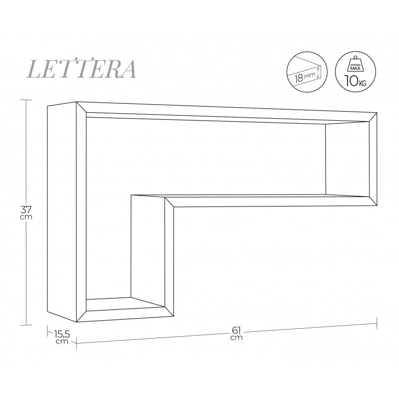Mensola da Muro, Pensile Bagno, Mensola da Parete, Scaffale da Parete, Bianco, 61x37 p15,5 cm - Lettera