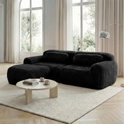 Divano Angolare Modulare 2 Posti con Design Senza Struttura, Cuscini e Base Antiscivolo, in Peluche Nero