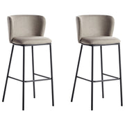 Set di 2 sedie da bar Rivestimento in bouclé tortora Gambe in metallo nero Sgabelli senza braccioli Schienale curvo Sala da pranzo moderna Cucina