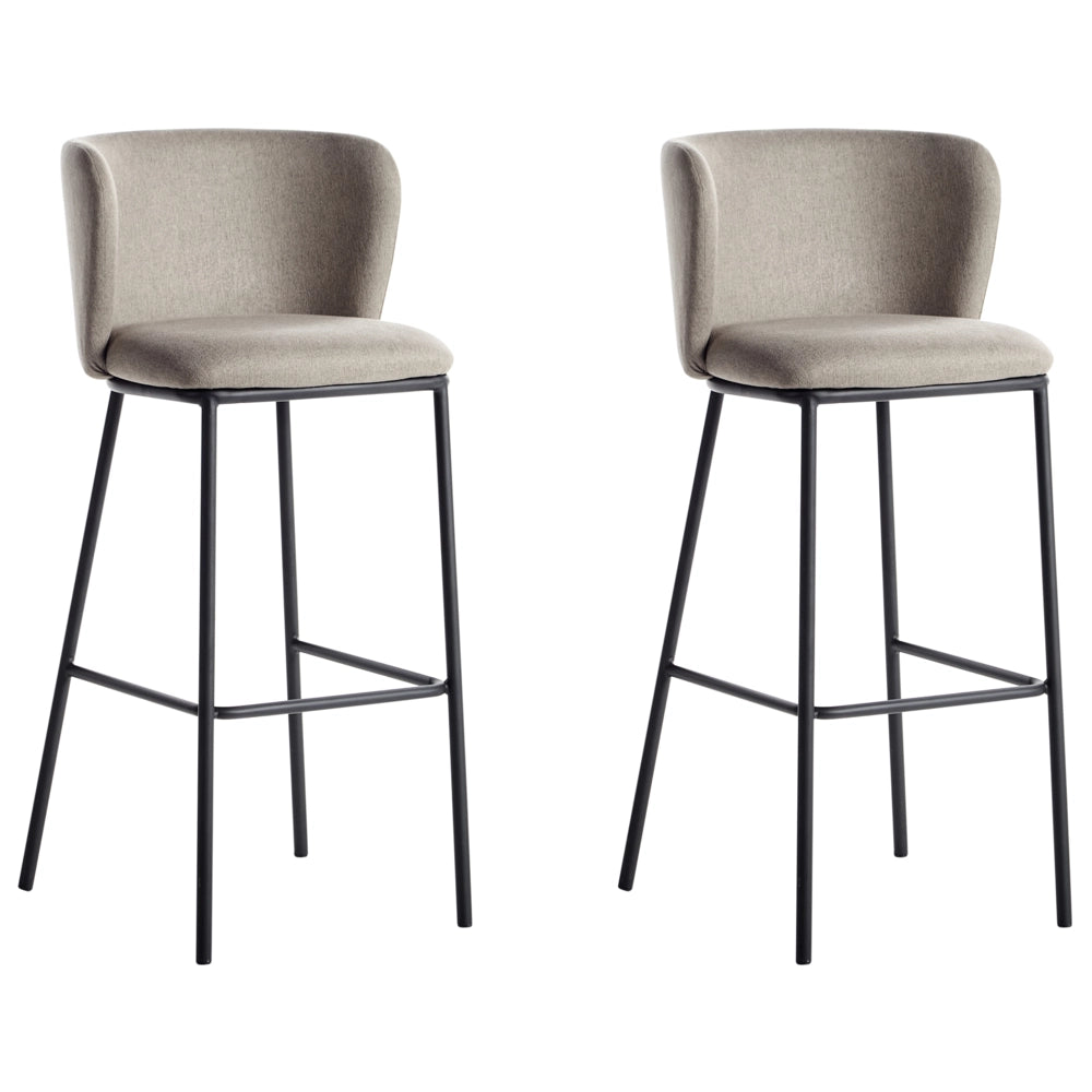 Set di 2 sedie da bar Rivestimento in bouclé tortora Gambe in metallo nero Sgabelli senza braccioli Schienale curvo Sala da pranzo moderna Cucina