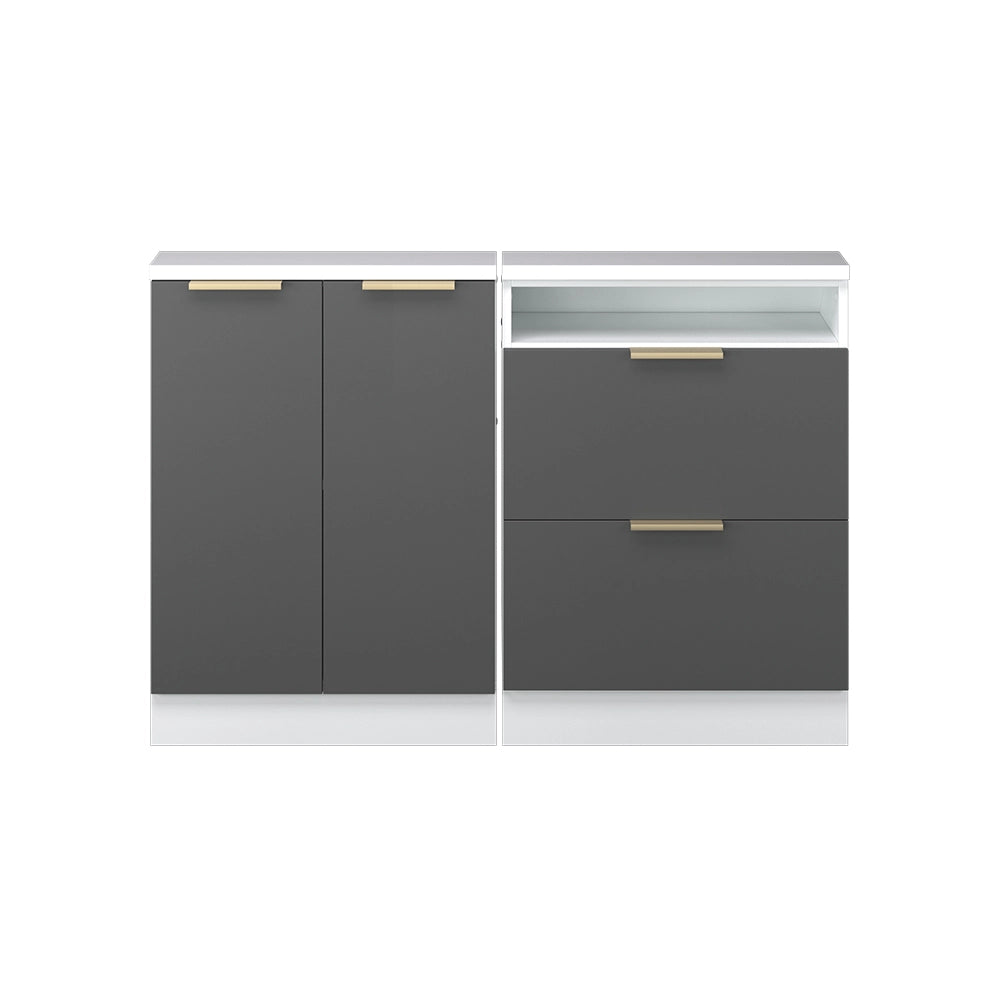 Mobile cucina sottotetto R-Line Antracite-oro/Bianco 120 cm Set di 2 Vicco