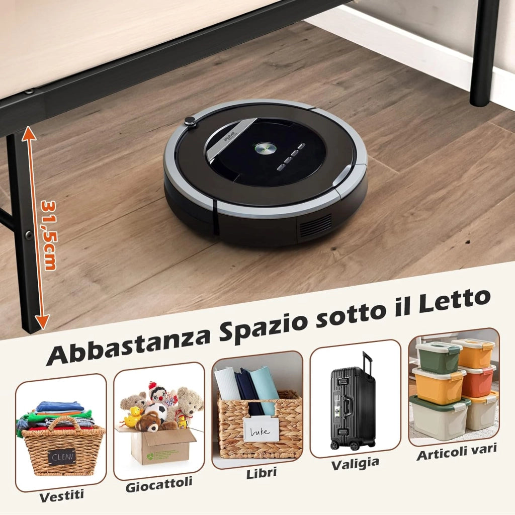 Telaio da Letto in Metallo, Struttura Letto Moderna con Testiera e Pediera, Piattaforma Letto con Doghe in Acciaio, Carico Massimo 300kg (200cm x 160cm)