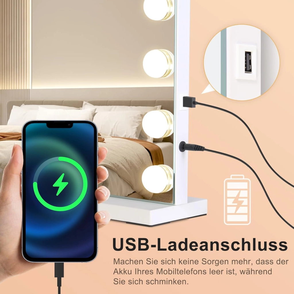 ZMH Specchio per il trucco illuminato 60x80 cm con 3 modalità di luce musica e intensità regolabile 18 LED
