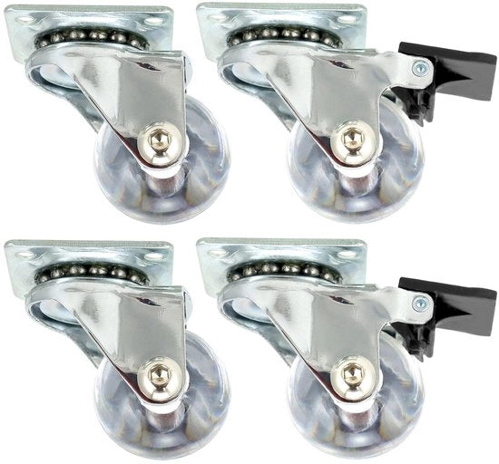 4 ruote trasparenti a 35 mm, ruote per pavimento in poliuretano, carico di 35 kg (2 con freno, 2 senza freno)