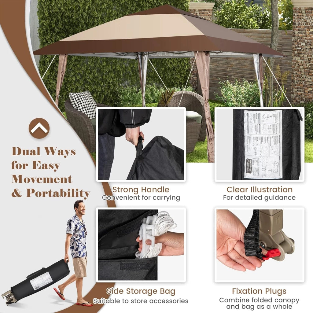 Gazebo da Giardino Regolabile in Altezza 265/275/285 cm, Pieghevole, Portatile, con Custodia e Ruote e 4 Sacchi di Sabbia, Tenda da Giardino, Terrazza, Cortile
