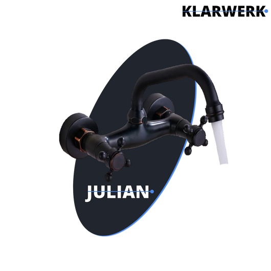 JULIAN | rubinetto miscelatore retrò da parete nero|rubinetto vintage da cucina da parete in acciaio inox vecchio stile - gastronomia ruotabile a 360°