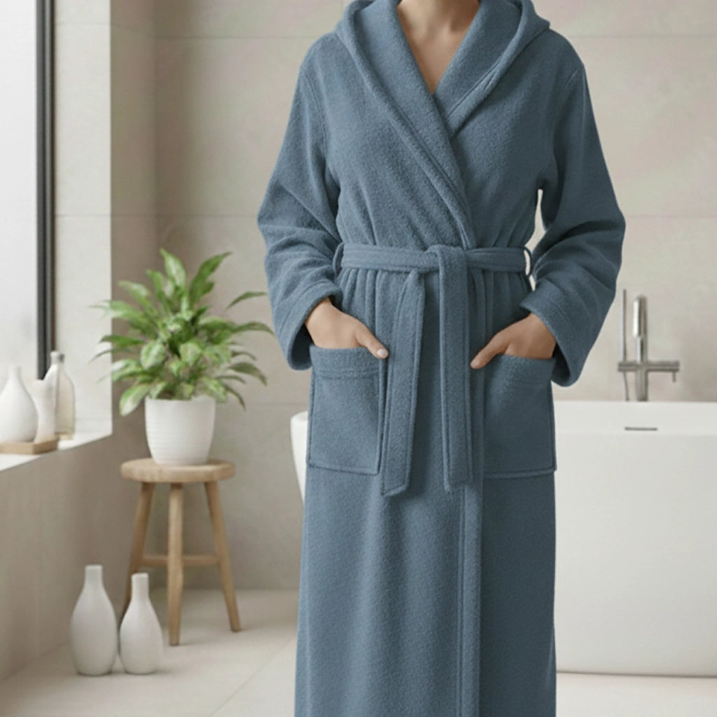 Satina, Accappatoio 100% Cotone con Cappuccio, blu Fiordaliso