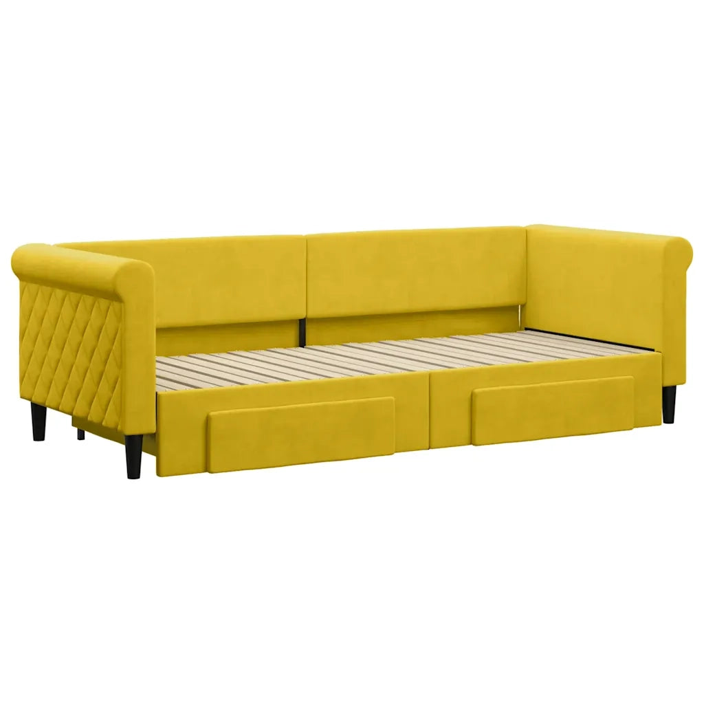 Divano Letto Estraibile con Cassetti Giallo 80x200cm in Velluto