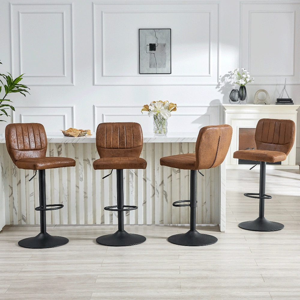 Sgabello da Bar Regolabile ¨C MINIMAL ¨C Girevole 360¡ã, Ecopelle Vintage, Marrone-Nero, Stile Industrial
