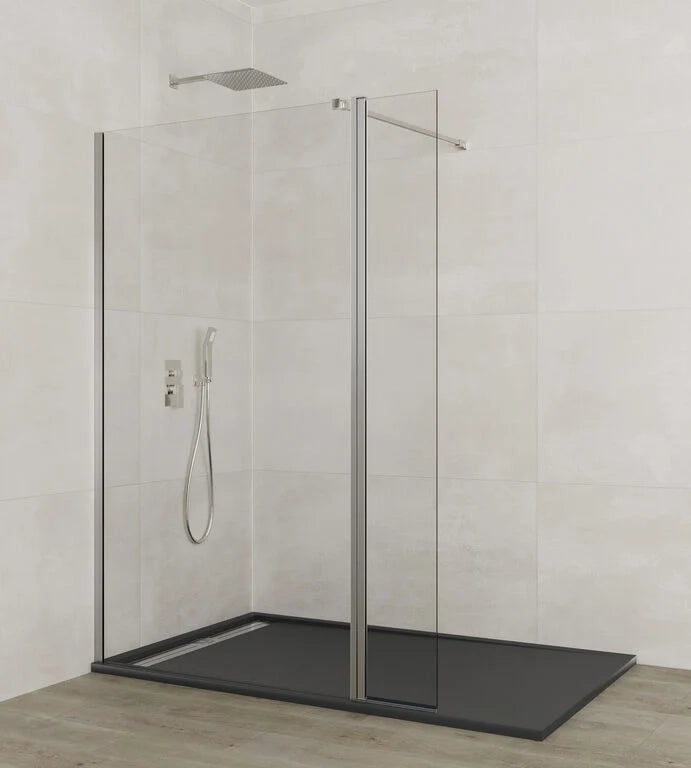 Parete walk-in SCREEN fissa + battente 70 cm (66,5-68,0), anta 25 cm, vetro trasparente, cromo lucido