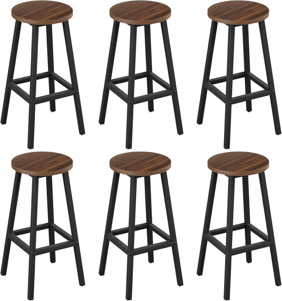 Sgabello da Bar Set di 6, Sgabello da Cucina con Poggiapiedi, Sgabello Alto in Stile Moderno/Industriale per Bar, Caffè, Isola della Cucina, Nero, K0007BH-6
