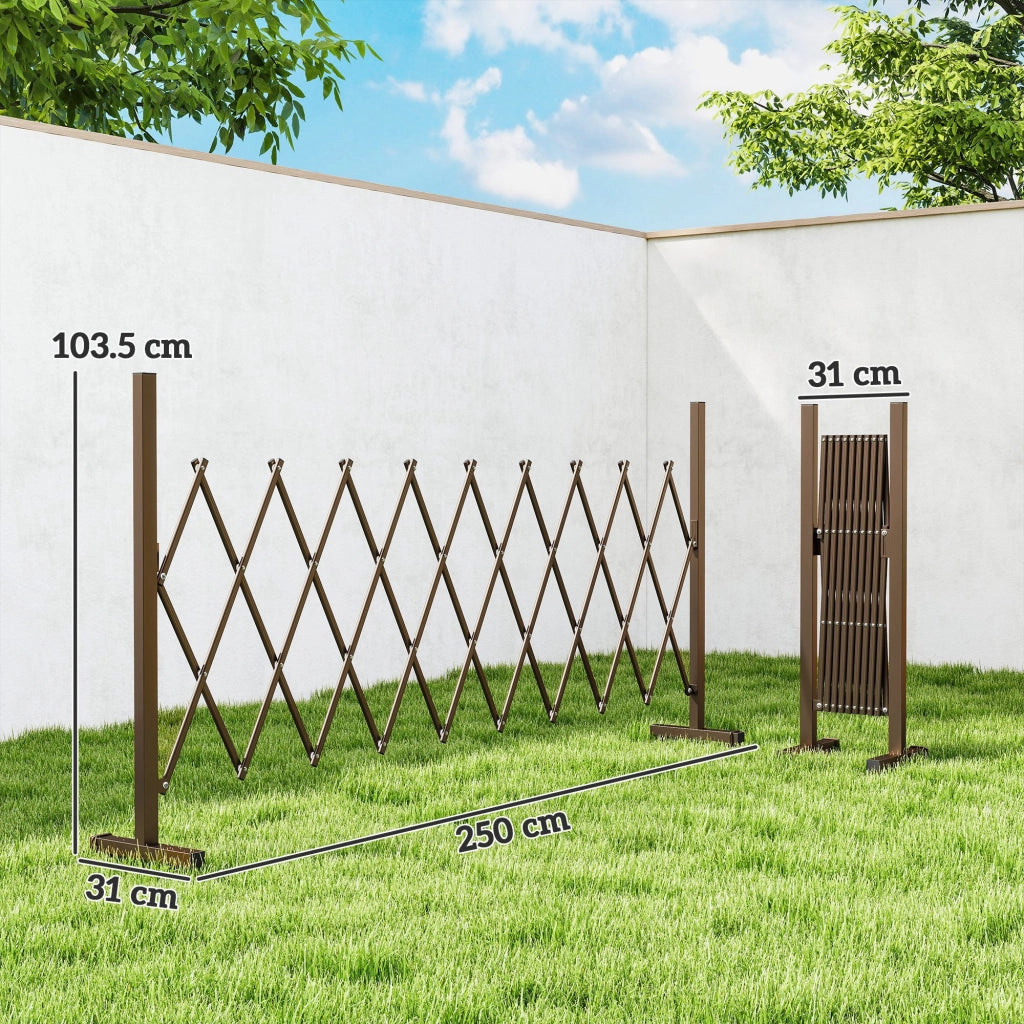 Recinzione per Giardino a Larghezza Regolabile, in Metallo e Alluminio, 250x31x103.5 cm, Marrone