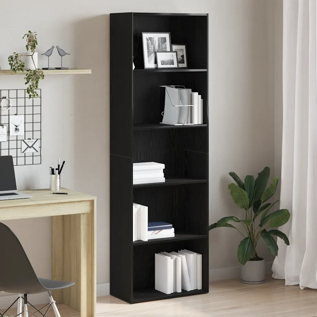Libreria-Scaffale per Libri-Mobile di Stoccaggio Rovere Nero 60x30x189 cm in Legno Multistrato