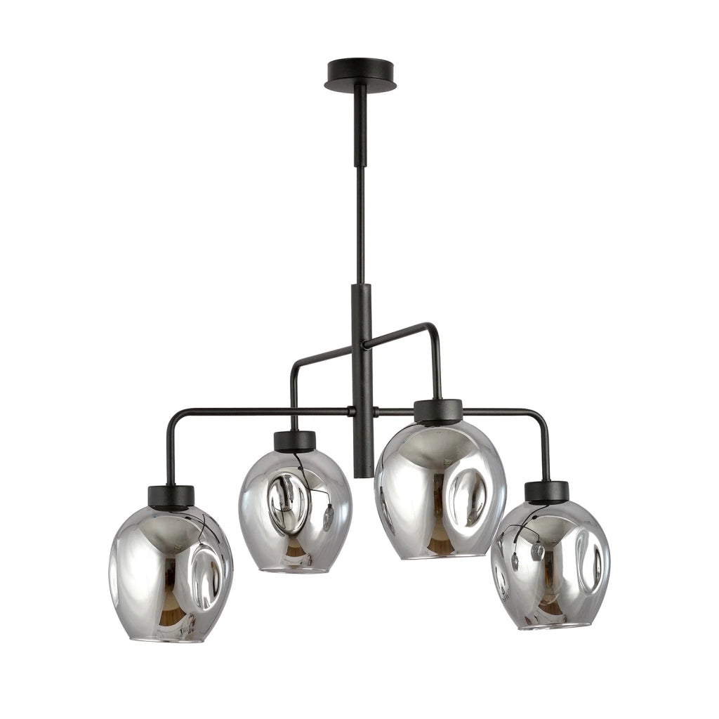 Lampadario Moderno 4 Luci Auriga In Accaio Nero E Vetro Fumè