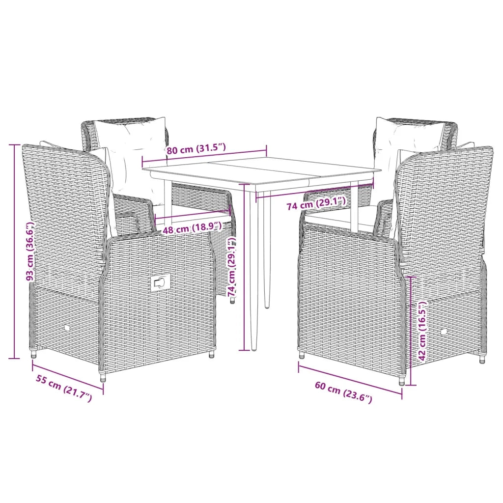 Set Pranzo da Giardino 5pz con Cuscini Grigio Chiaro Polyrattan 3262897