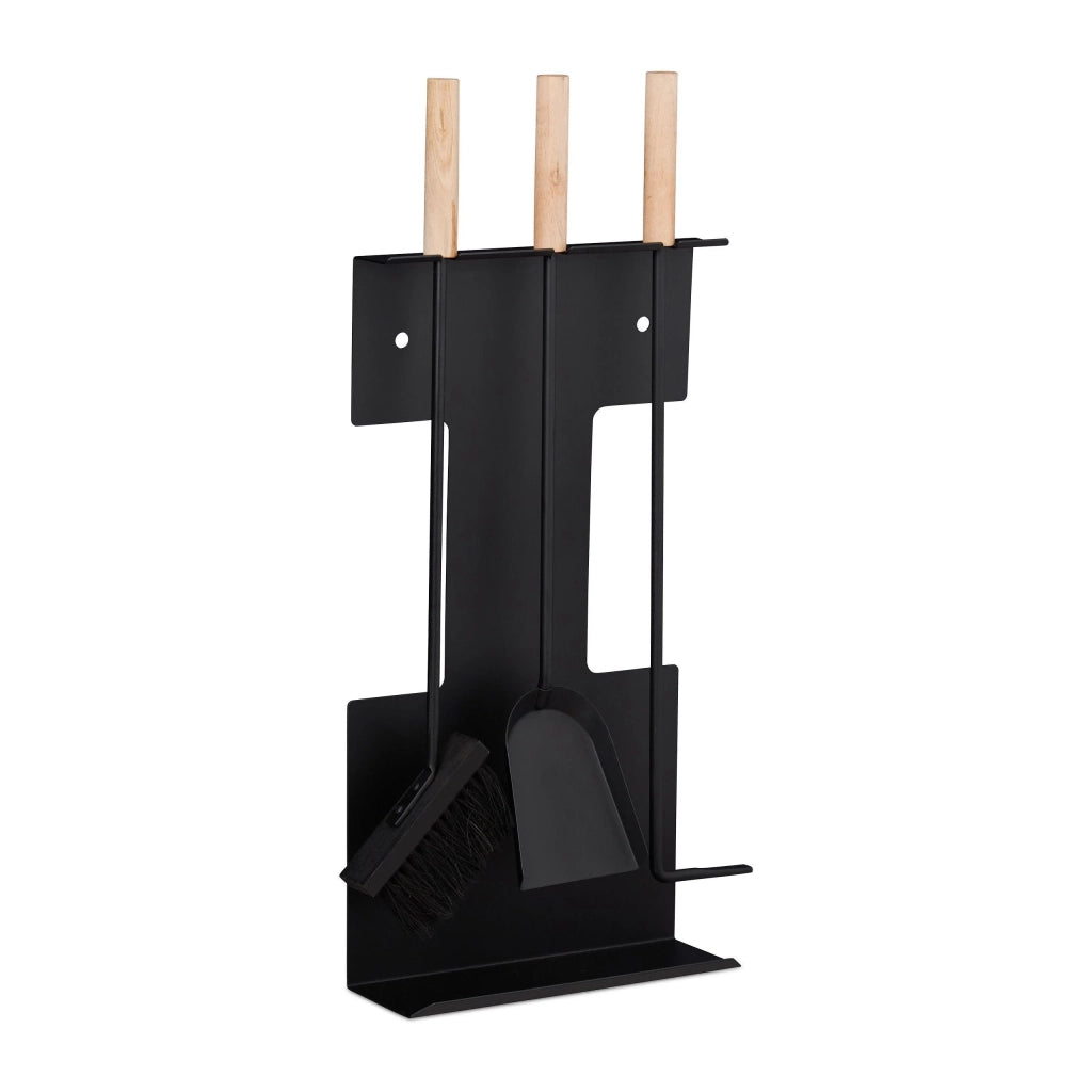 Set di 4 attrezzi per camino in acciaio con accessori: pala spazzola supporto attizzatoio nero 13_0002443