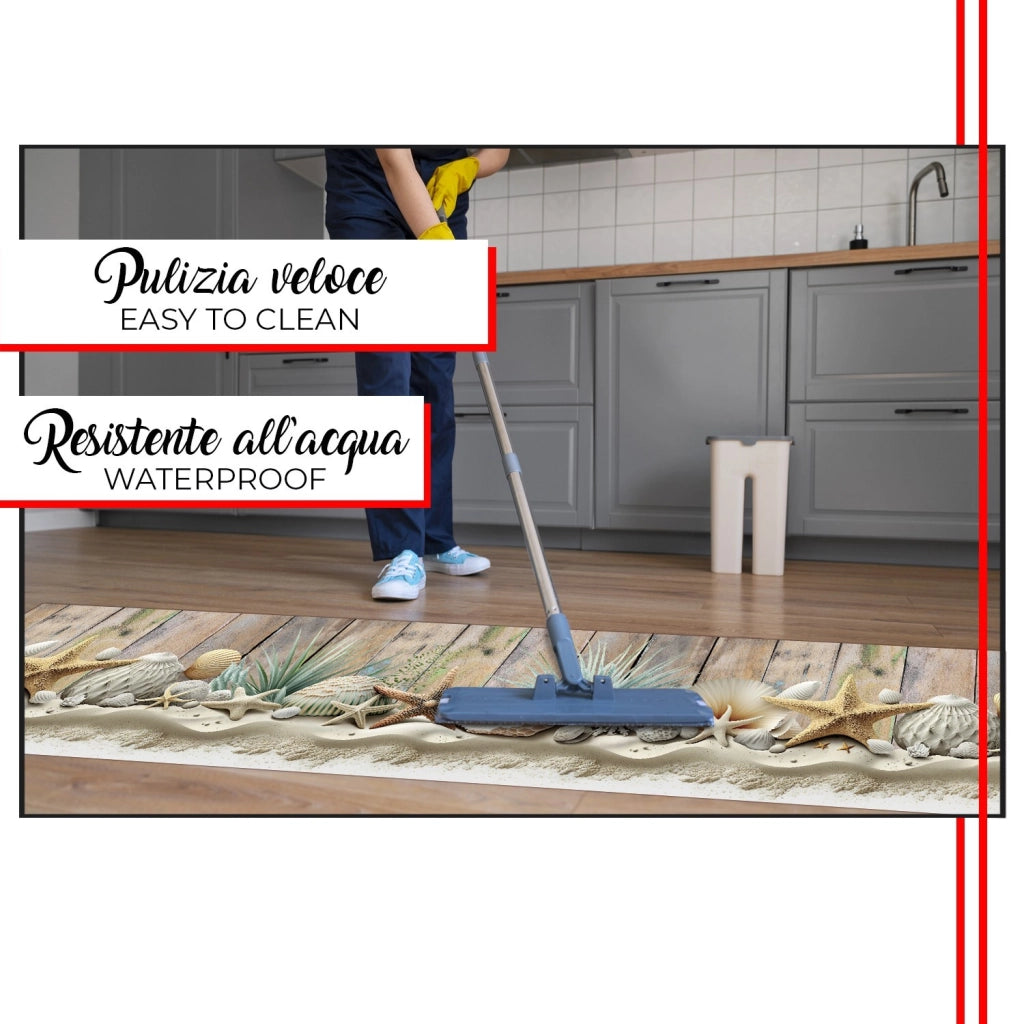 Tappeto Cucina Pvc 51x100 cm Morbido Passatoia Antimacchia Gomma Antiscivolo Flessibile Stella Marina