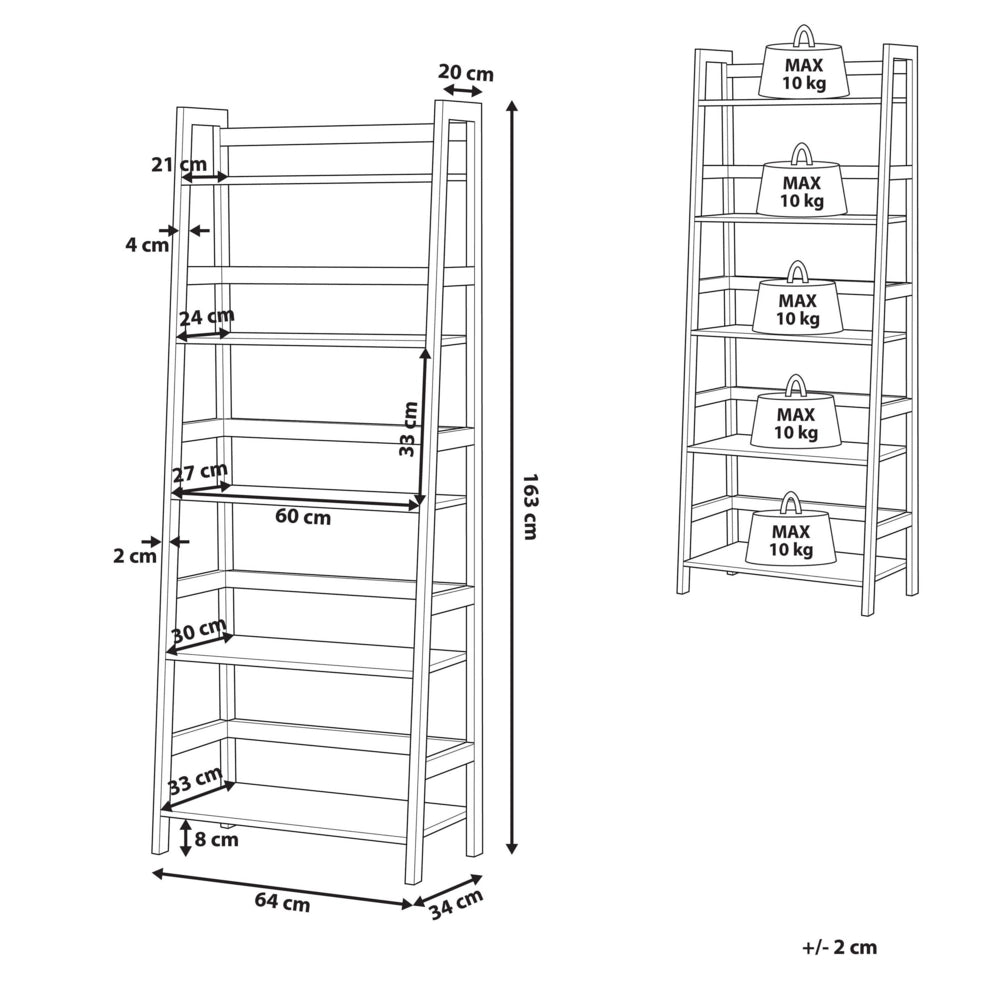 Libreria a scaletta effetto legno chiaro e Nero 163 x 64 cm Scaffale a 5 ripiani ad appoggio