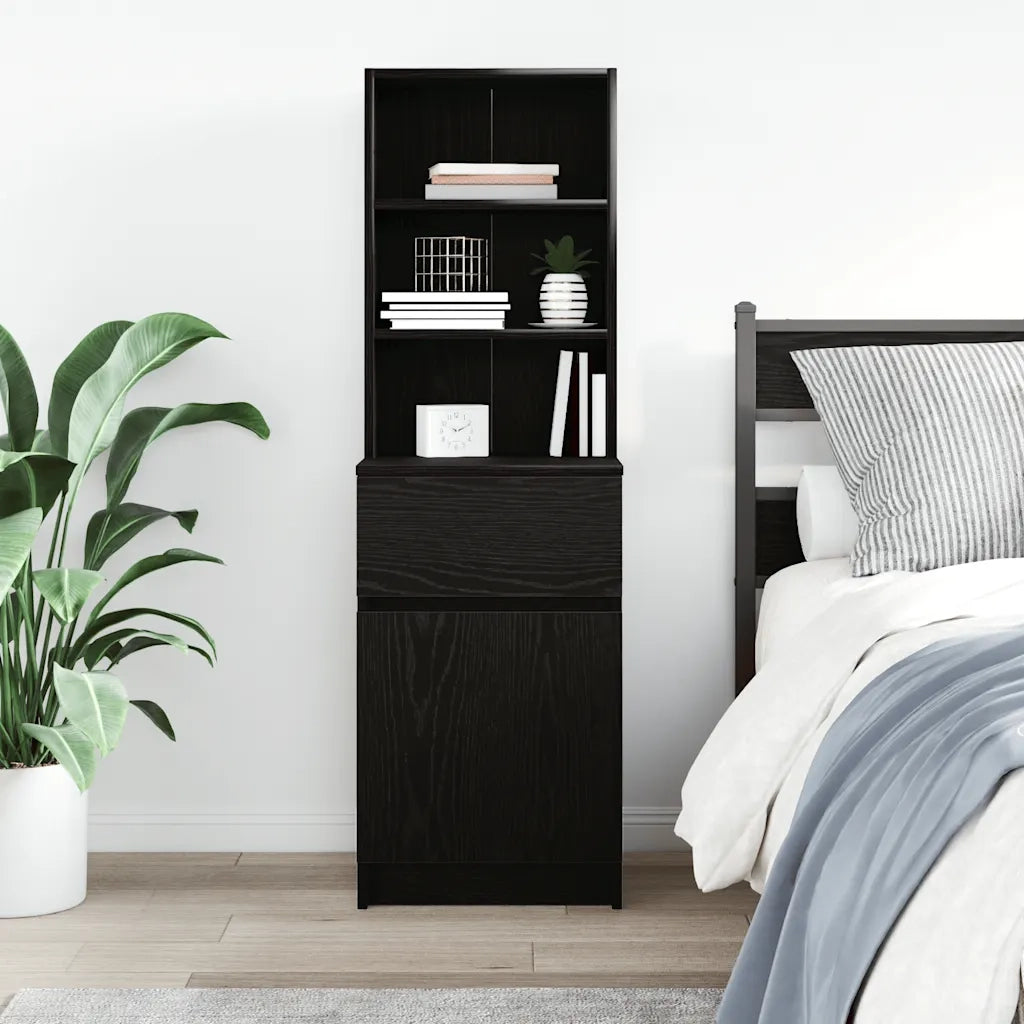 Comodino | Armadio da Notte | Mobiletto da notte Nero 39x35x125 cm in Legno Multistrato