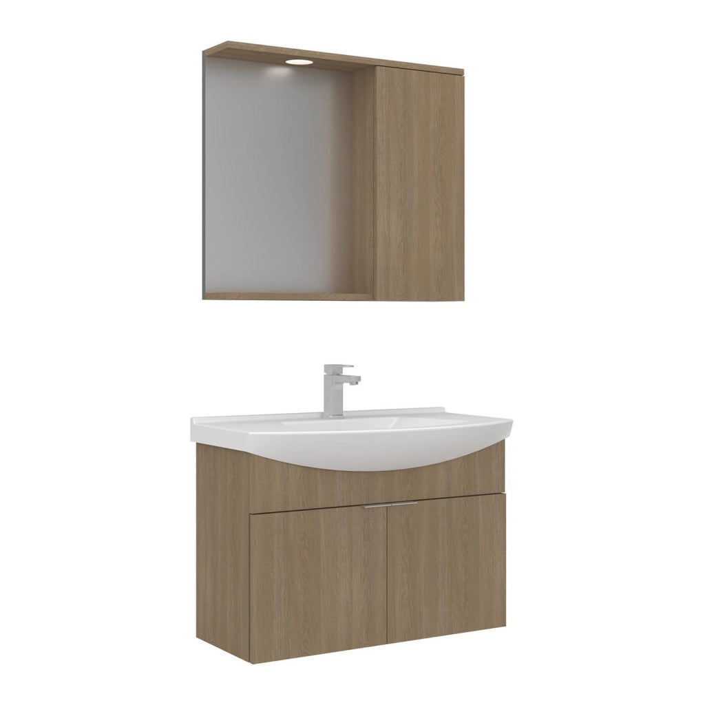 Set mobile lavabo con specchio (2 pezzi) "Purus 80" - 80 x 50 x 58 cm - Rovere