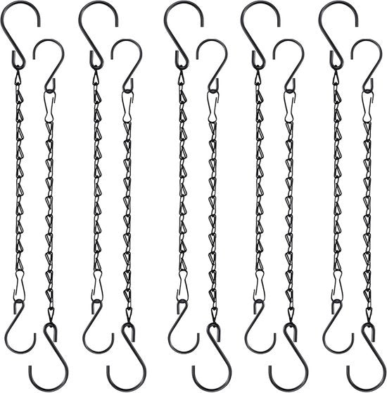 Kit di catenelle per appendere, 10 pezzi, catenelle metalliche per appendere sacche, catenella nera, 25 cm con gancio per appendere vasche per uccelli, vasi fiori, gong del vento
