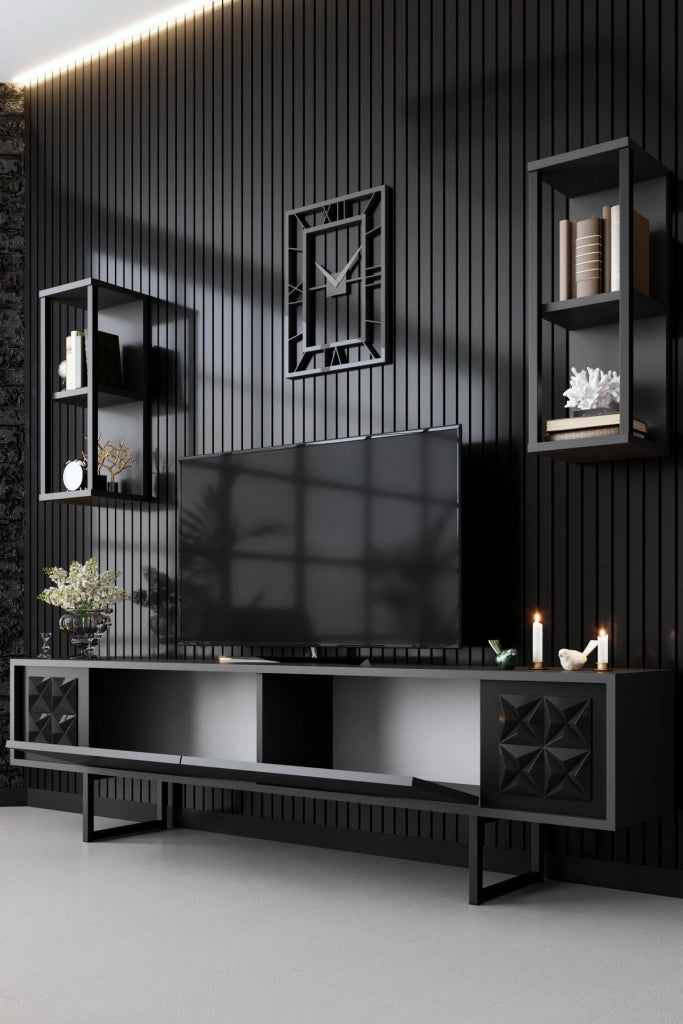 Mobile TV in legno "Black Line" - 180 x 30 x 48 cm - Antracite-Nero