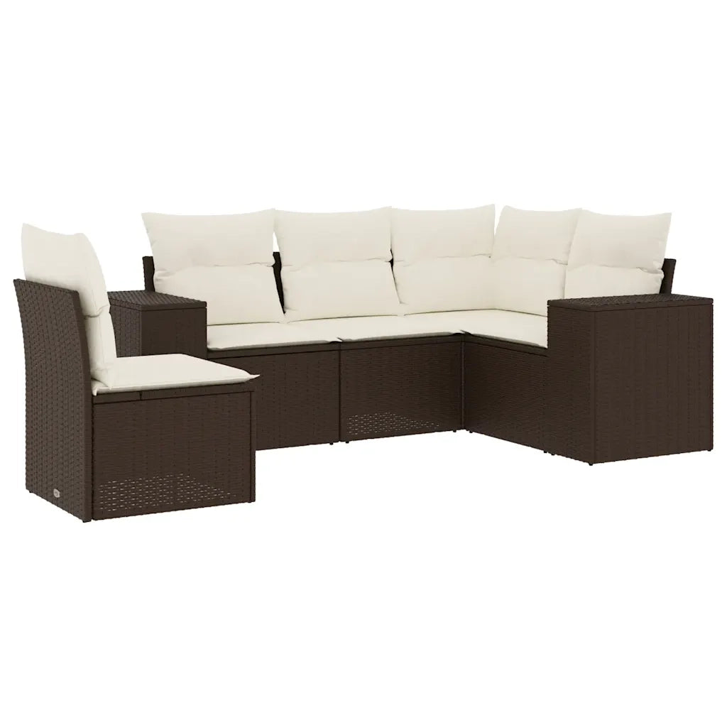 Set Divano da Giardino 5 pz con Cuscini Marrone in Polyrattan 3222572