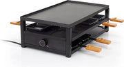 Griglia per Raclette in Acciaio Nero per 8 Persone con Piastra di Cottura per Piattoni Grande Superficie di Cottura 44 x 25 cm Termostato Regolabile 1300 Watt